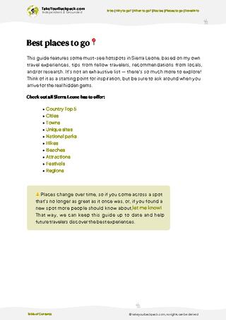 example page 5 from our offline Travel Guide for Sierra Leone